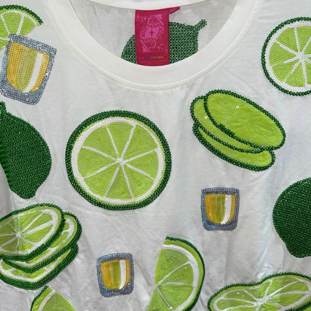 🍋‍🟩NWOT Queen Of Sparkles XS Sequined Lime And Tequila Tee - Picture 3 of 11